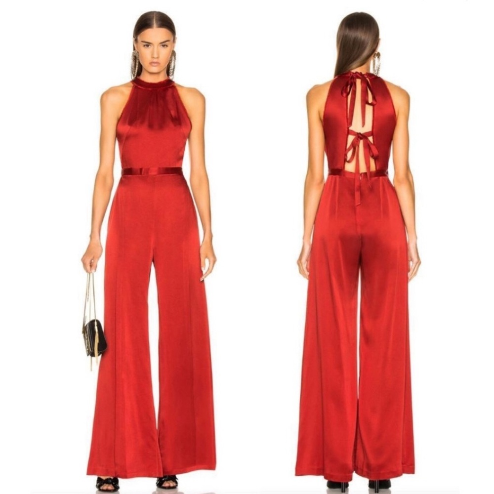 Alexis Red Sanaya Tie-Back Satin Jumpsuit